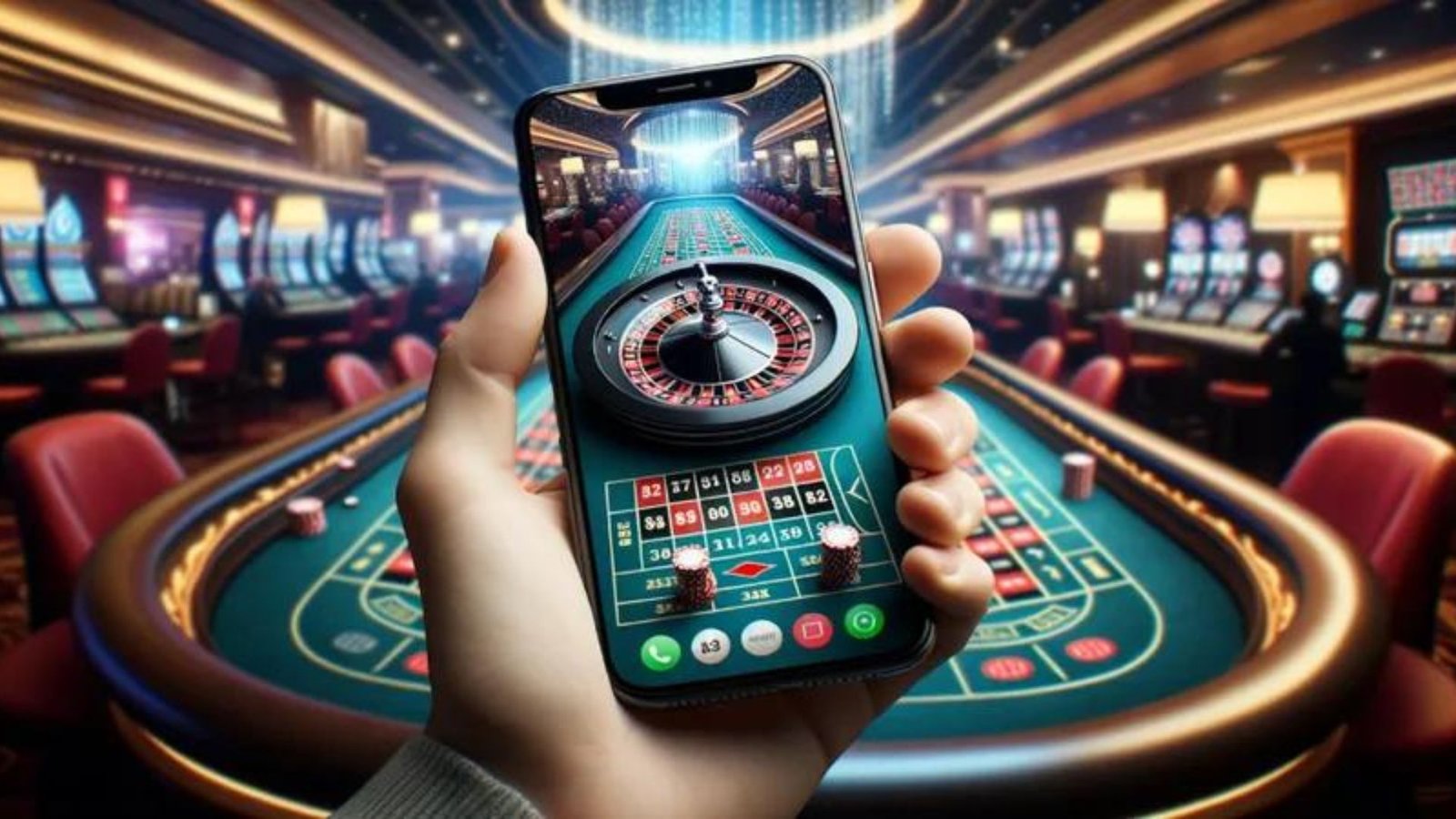 a hand holding a mobile phone and casino games showing live dealer games on mobile 